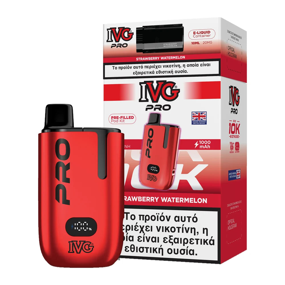 IVG Pro 10K Strawberry Watermelon kit: κόκκινη συσκευή με προγεμισμένο pod 2ml και δοχείο 10ml, 20mg