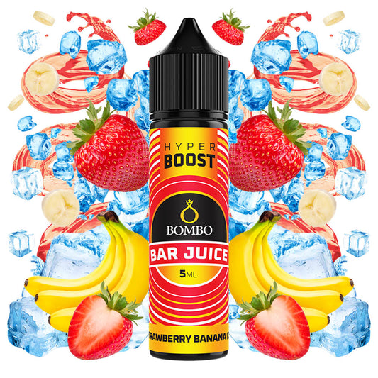 Bombo Bar Juice Hyper Boost Strawberry Banana Ice Flavorshot 5/60ml – Φράουλα, Μπανάνα & Πάγος, Κρεμώδες & Δροσερό