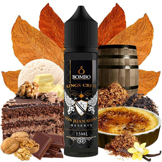 Bombo Don Juan Supra Reserve Flavorshot 15/60ml – Chocolate Cookie Cake, Pecan & Γλυκό Καπνό