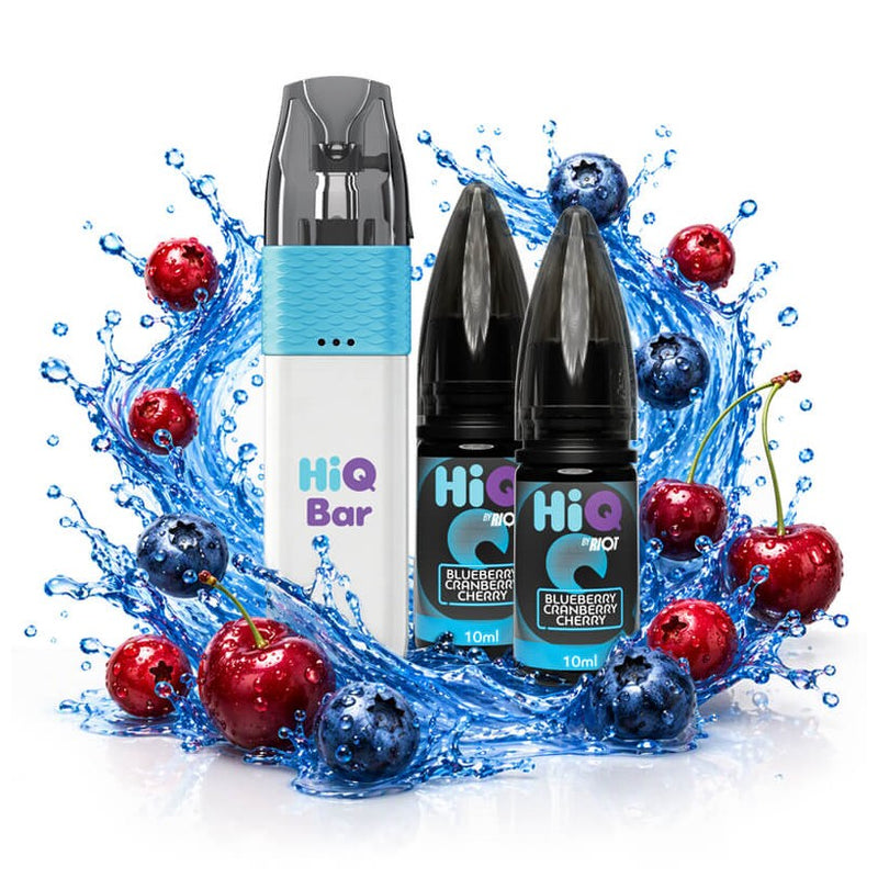 HiQ Bar 24K Blueberry Cranberry Cherry, συσκευή και δύο υγρά με τα φρούτα της γεύσης