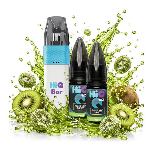 HiQ Bar 24K Sour Kiwi Candy, συσκευή και δύο υγρά με τα φρούτα της γεύσης
