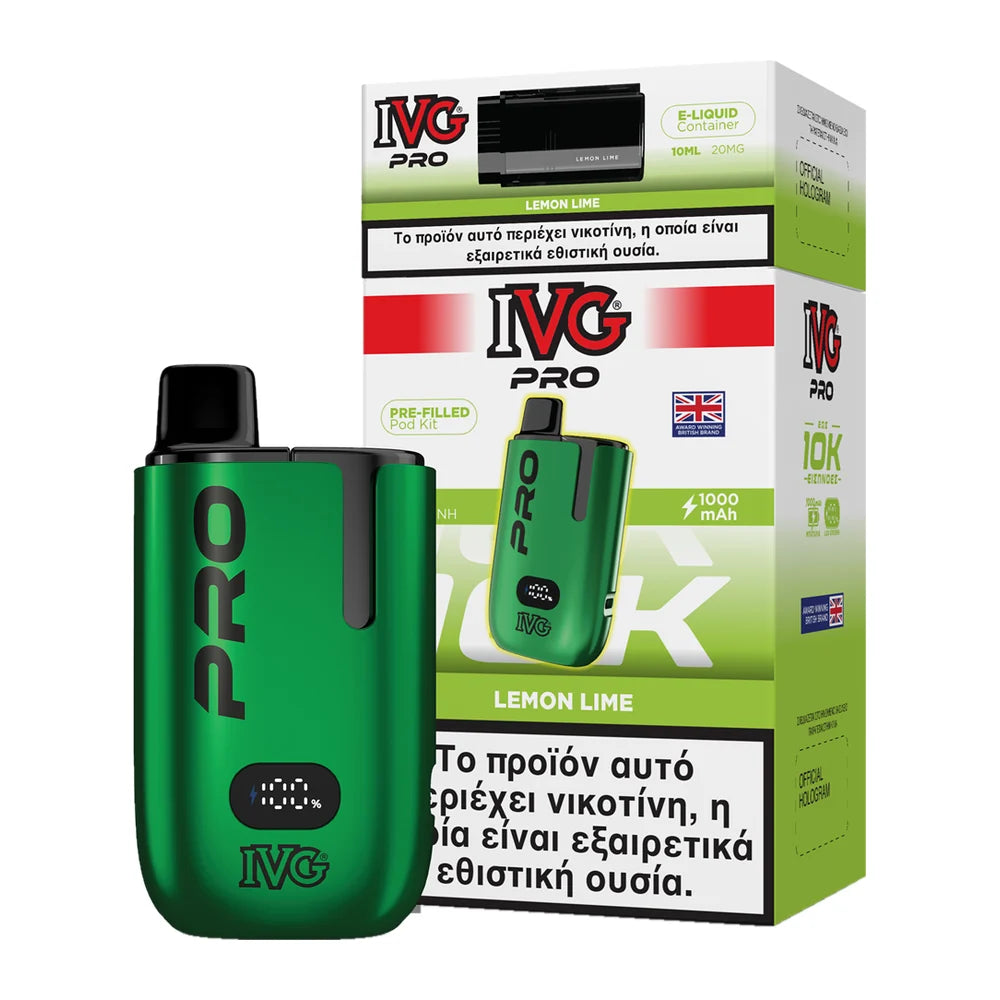 IVG Pro 10K Lemon Lime kit: πράσινη συσκευή με προγεμισμένο pod 2ml και δοχείο 10ml, 20mg
