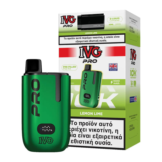 IVG Pro 10K Lemon Lime kit: πράσινη συσκευή με προγεμισμένο pod 2ml και δοχείο 10ml, 20mg