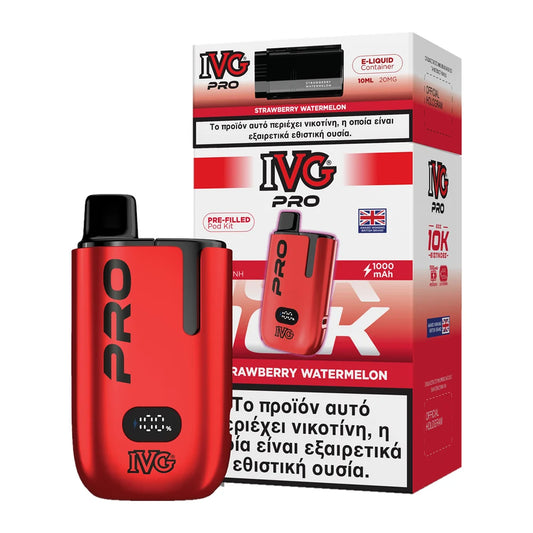 IVG Pro 10K Strawberry Watermelon kit: κόκκινη συσκευή με προγεμισμένο pod 2ml και δοχείο 10ml, 20mg