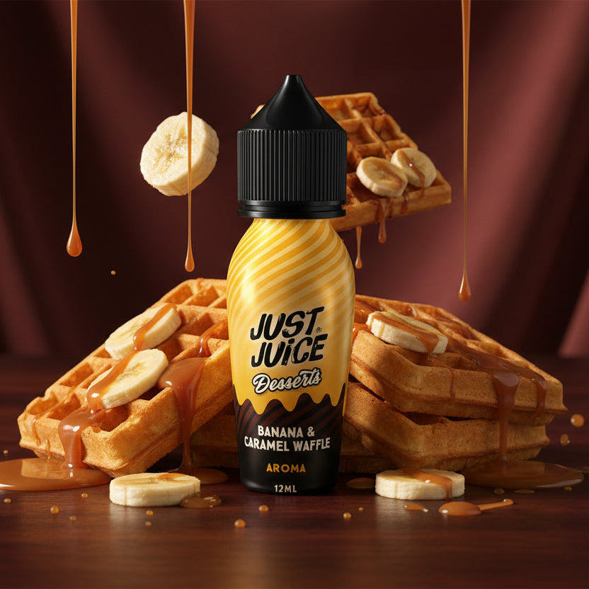 Just Juice Desserts Banana and Caramel Waffle Flavour Shot 15/60ml – Μπανάνα, Βάφλα & Καραμέλα