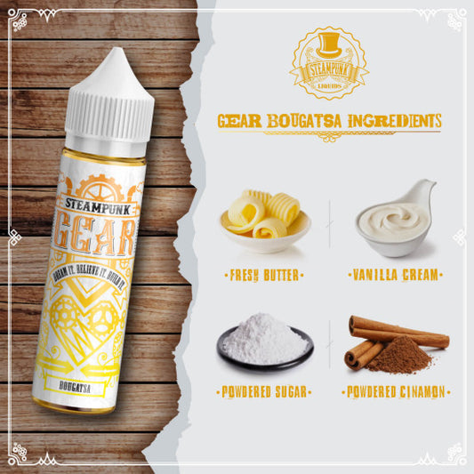 Steampunk Gear Bougatsa Flavour Shot 20/60ml – Μπουγάτσα με Κρέμα Βανίλια, Άχνη & Κανέλα