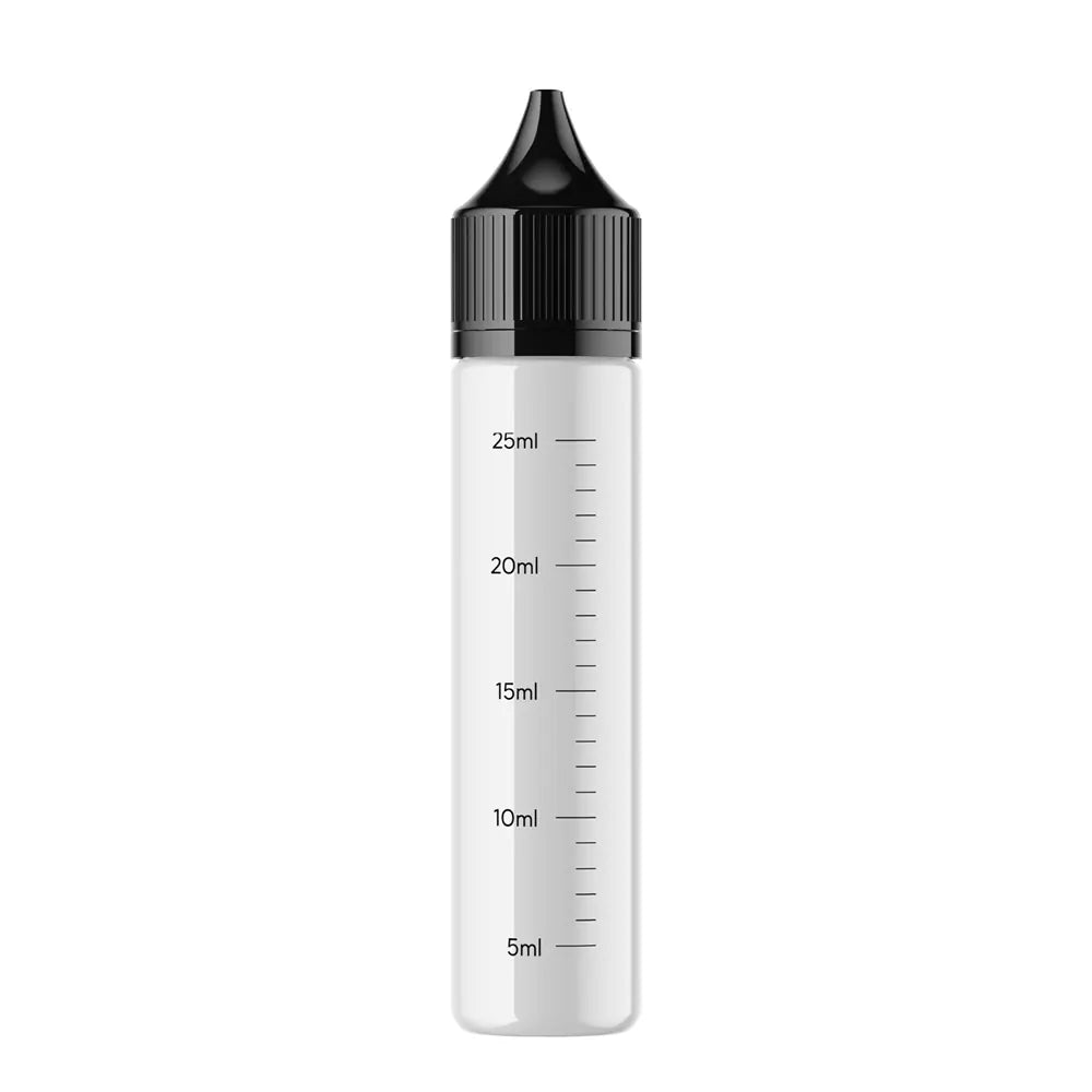Άδειο μπουκαλάκι Unicorn 30ml με μαύρο καπάκι σε λευκό φόντο