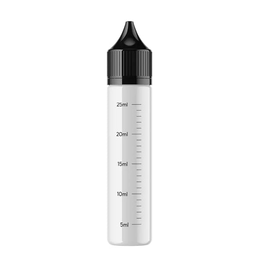 Άδειο μπουκαλάκι Unicorn 30ml με μαύρο καπάκι σε λευκό φόντο